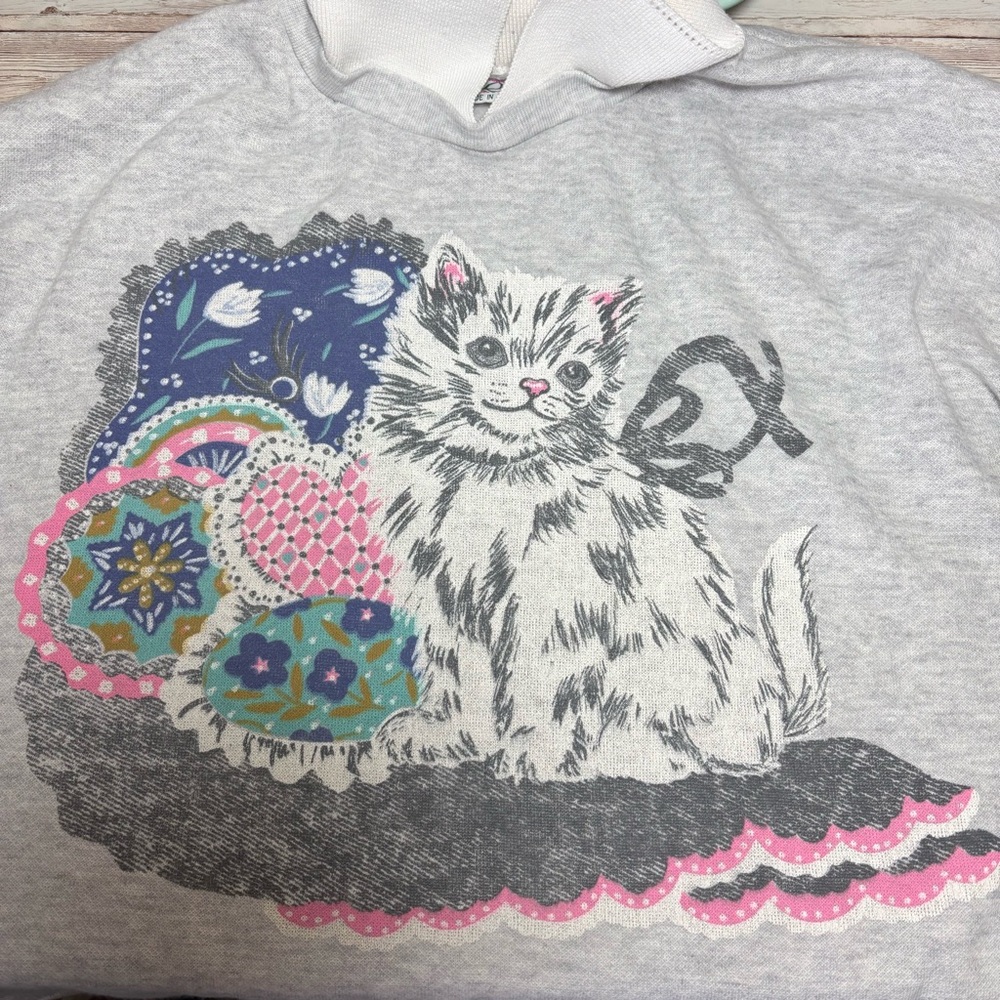 Vintage Haband For Her Gray Cat Collared Sweatshirt Women’s Sz.M VTG Grandma 90s - Picture 3 of 14